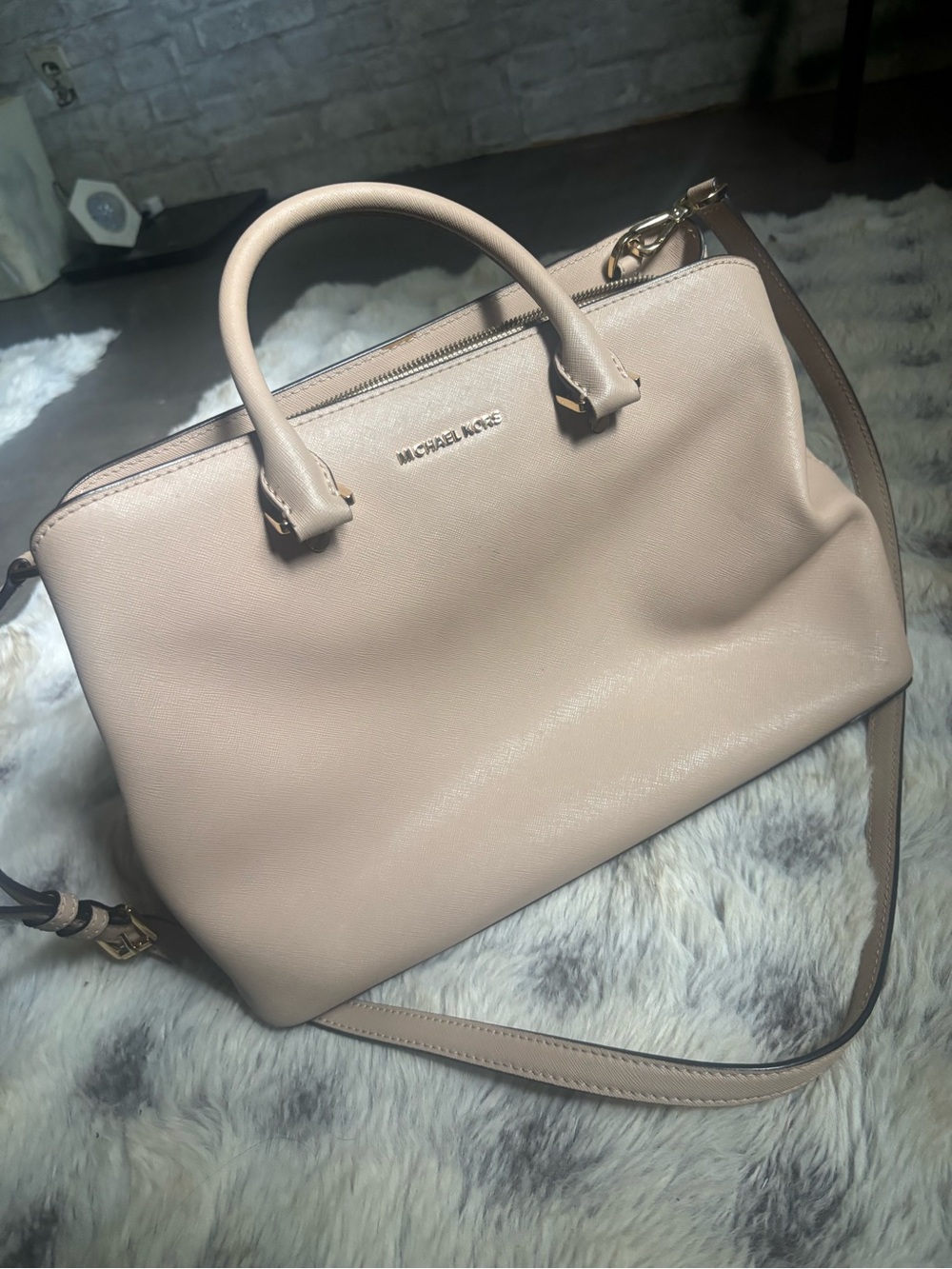 Michael Kors Pale Blush Leather Satchel with Shoulder Strap